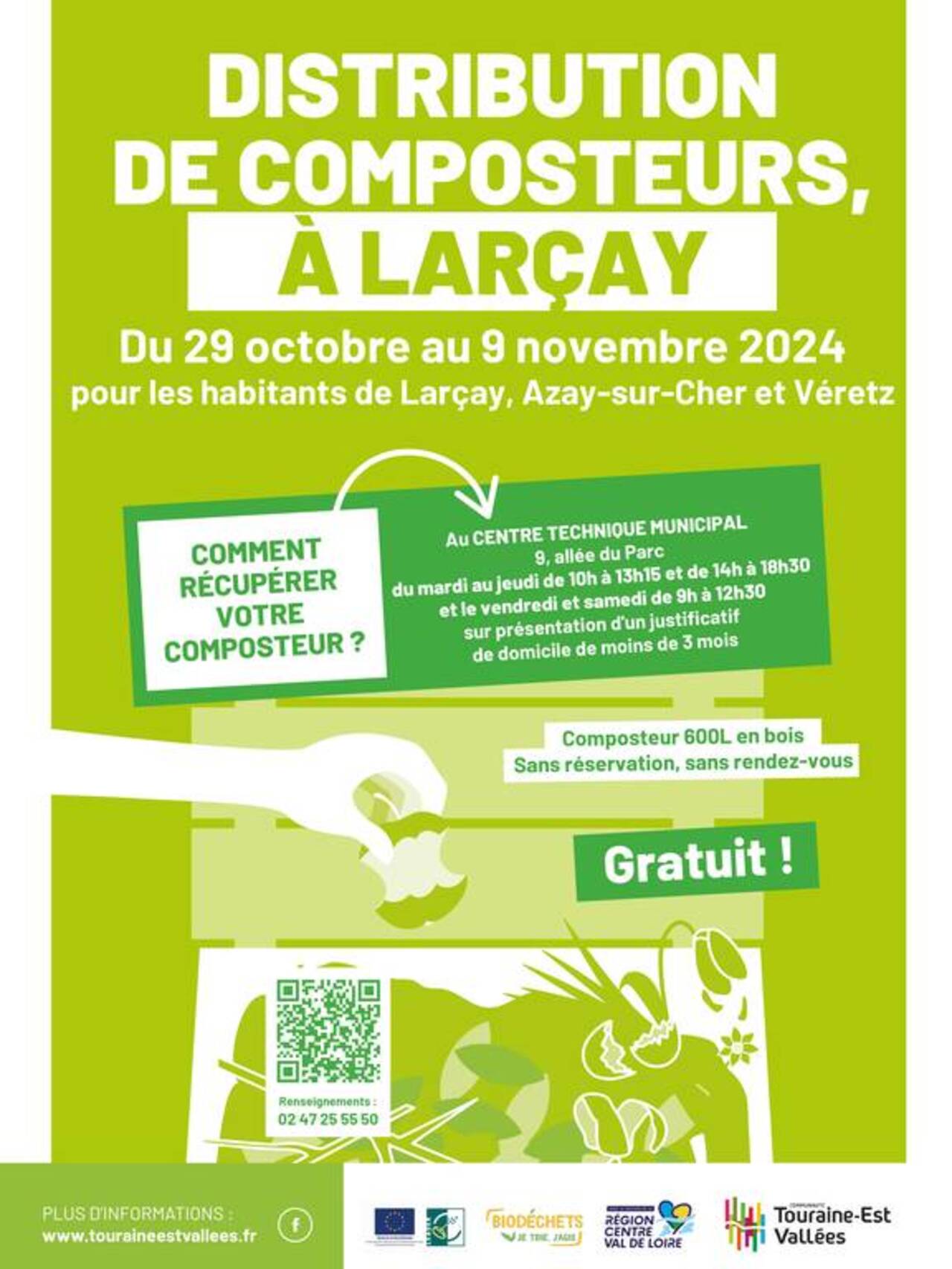 Affiche distribution de composteurs sur Véretz et Larçay